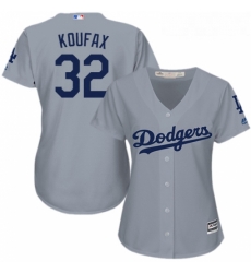Womens Majestic Los Angeles Dodgers 32 Sandy Koufax Authentic Grey Road Cool Base MLB Jersey