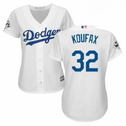 Womens Majestic Los Angeles Dodgers 32 Sandy Koufax Authentic White Home 2017 World Series Bound Cool Base MLB Jersey