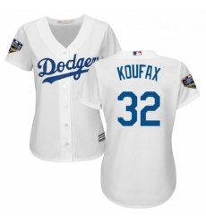 Womens Majestic Los Angeles Dodgers 32 Sandy Koufax Authentic White Home Cool Base 2018 World Series MLB Jersey