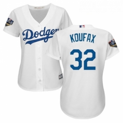 Womens Majestic Los Angeles Dodgers 32 Sandy Koufax Authentic White Home Cool Base 2018 World Series MLB Jersey