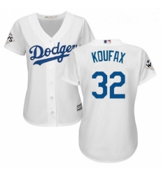 Womens Majestic Los Angeles Dodgers 32 Sandy Koufax Replica White Home 2017 World Series Bound Cool Base MLB Jersey