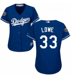 Womens Majestic Los Angeles Dodgers 33 Mark Lowe Authentic Royal Blue Alternate Cool Base 2018 World Series MLB Jersey 