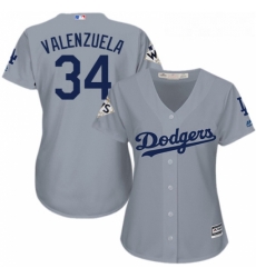 Womens Majestic Los Angeles Dodgers 34 Fernando Valenzuela Authentic Grey Road 2017 World Series Bound Cool Base MLB Jersey