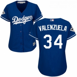 Womens Majestic Los Angeles Dodgers 34 Fernando Valenzuela Authentic Royal Blue Alternate 2017 World Series Bound Cool Base MLB Jersey