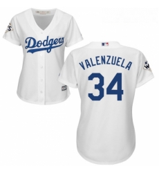 Womens Majestic Los Angeles Dodgers 34 Fernando Valenzuela Authentic White Home 2017 World Series Bound Cool Base MLB Jersey