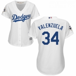 Womens Majestic Los Angeles Dodgers 34 Fernando Valenzuela Authentic White Home 2017 World Series Bound Cool Base MLB Jersey