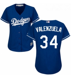 Womens Majestic Los Angeles Dodgers 34 Fernando Valenzuela Replica Royal Blue Fashion MLB Jersey