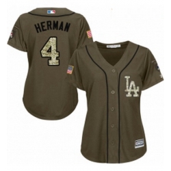 Womens Majestic Los Angeles Dodgers 4 Babe Herman Authentic Green Salute to Service MLB Jersey