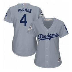 Womens Majestic Los Angeles Dodgers 4 Babe Herman Authentic Grey Road 2017 World Series Bound Cool Base MLB Jersey