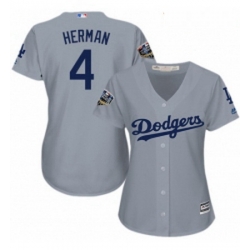 Womens Majestic Los Angeles Dodgers 4 Babe Herman Authentic Grey Road Cool Base 2018 World Series MLB Jersey
