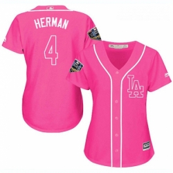 Women's Majestic Los Angeles Dodgers #4 Babe Herman Authentic Pink Fashion Cool Base 2018 World Series MLB Jersey