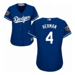 Womens Majestic Los Angeles Dodgers 4 Babe Herman Authentic Royal Blue Alternate Cool Base 2018 World Series MLB Jersey