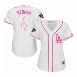 Womens Majestic Los Angeles Dodgers 4 Babe Herman Authentic White Fashion Cool Base 2018 World Series MLB Jersey