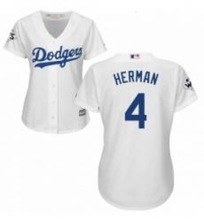 Womens Majestic Los Angeles Dodgers 4 Babe Herman Authentic White Home 2017 World Series Bound Cool Base MLB Jersey