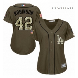 Womens Majestic Los Angeles Dodgers 42 Jackie Robinson Replica Green Salute to Service MLB Jersey