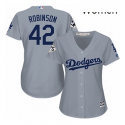 Womens Majestic Los Angeles Dodgers 42 Jackie Robinson Replica Grey Road 2017 World Series Bound Cool Base MLB Jersey
