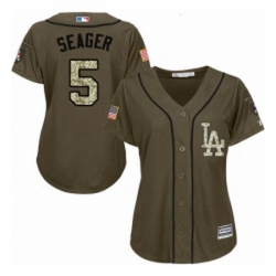 Womens Majestic Los Angeles Dodgers 5 Corey Seager Replica Green Salute to Service MLB Jersey