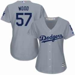 Womens Majestic Los Angeles Dodgers 57 Alex Wood Authentic Grey Road Cool Base MLB Jersey 