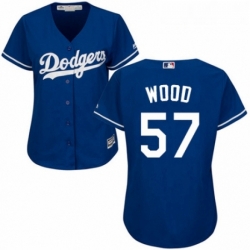 Womens Majestic Los Angeles Dodgers 57 Alex Wood Authentic Royal Blue Alternate Cool Base MLB Jersey 