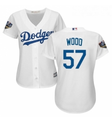 Womens Majestic Los Angeles Dodgers 57 Alex Wood Authentic White Home Cool Base 2018 World Series MLB Jersey 