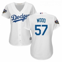 Womens Majestic Los Angeles Dodgers 57 Alex Wood Authentic White Home Cool Base 2018 World Series MLB Jersey 