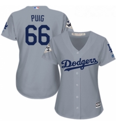 Womens Majestic Los Angeles Dodgers 66 Yasiel Puig Authentic Grey Road 2017 World Series Bound Cool Base MLB Jersey