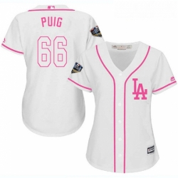 Womens Majestic Los Angeles Dodgers 66 Yasiel Puig Authentic White Fashion Cool Base 2018 World Series MLB Jersey
