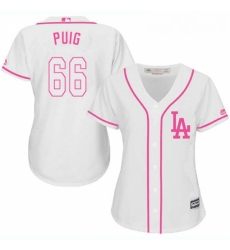 Womens Majestic Los Angeles Dodgers 66 Yasiel Puig Authentic White Fashion Cool Base MLB Jersey