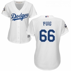 Womens Majestic Los Angeles Dodgers 66 Yasiel Puig Authentic White Home 2017 World Series Bound Cool Base MLB Jersey