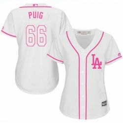 Womens Majestic Los Angeles Dodgers 66 Yasiel Puig Replica White Fashion Cool Base MLB Jersey