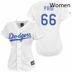 Womens Majestic Los Angeles Dodgers 66 Yasiel Puig Replica White MLB Jersey