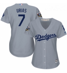 Womens Majestic Los Angeles Dodgers 7 Julio Urias Authentic Grey Road Cool Base 2018 World Series MLB Jersey