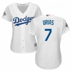 Womens Majestic Los Angeles Dodgers 7 Julio Urias Authentic White Home 2017 World Series Bound Cool Base MLB Jersey