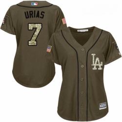 Womens Majestic Los Angeles Dodgers 7 Julio Urias Replica Green Salute to Service MLB Jersey