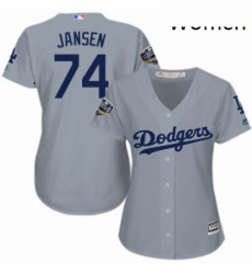 Womens Majestic Los Angeles Dodgers 74 Kenley Jansen Authentic Grey Road Cool Base 2018 World Series MLB Jersey