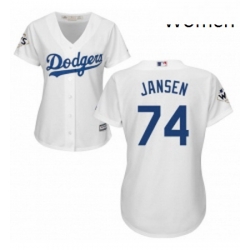 Womens Majestic Los Angeles Dodgers 74 Kenley Jansen Authentic White Home 2017 World Series Bound Cool Base MLB Jersey