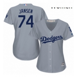 Womens Majestic Los Angeles Dodgers 74 Kenley Jansen Replica Grey Road Cool Base MLB Jersey