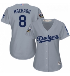 Womens Majestic Los Angeles Dodgers 8 Manny Machado Authentic Grey Road Cool Base 2018 World Series MLB Jersey 