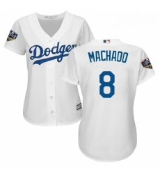 Womens Majestic Los Angeles Dodgers 8 Manny Machado Authentic White Home Cool Base 2018 World Series MLB Jersey 