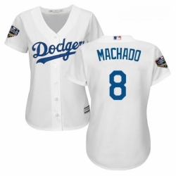 Womens Majestic Los Angeles Dodgers 8 Manny Machado Authentic White Home Cool Base 2018 World Series MLB Jersey 