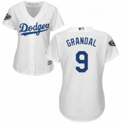 Womens Majestic Los Angeles Dodgers 9 Yasmani Grandal Authentic White Home Cool Base 2018 World Series MLB Jersey