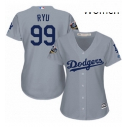 Womens Majestic Los Angeles Dodgers 99 Hyun Jin Ryu Authentic Grey Road Cool Base 2018 World Series MLB Jersey