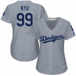 Womens Majestic Los Angeles Dodgers 99 Hyun Jin Ryu Authentic Grey Road Cool Base MLB Jersey