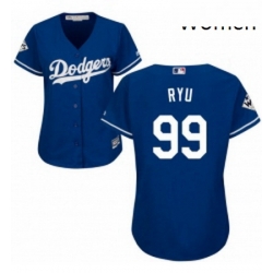 Womens Majestic Los Angeles Dodgers 99 Hyun Jin Ryu Authentic Royal Blue Alternate 2017 World Series Bound Cool Base MLB Jersey
