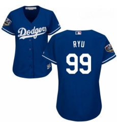 Women's Majestic Los Angeles Dodgers #99 Hyun-Jin Ryu Authentic Royal Blue Alternate Cool Base 2018 World Series MLB Jersey