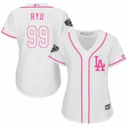 Womens Majestic Los Angeles Dodgers 99 Hyun Jin Ryu Authentic White Fashion Cool Base 2018 World Series MLB Jersey