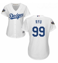 Womens Majestic Los Angeles Dodgers 99 Hyun Jin Ryu Authentic White Home Cool Base 2018 World Series MLB Jersey