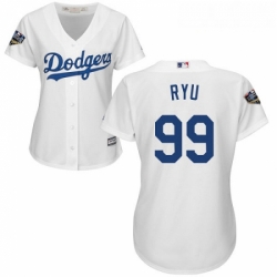 Womens Majestic Los Angeles Dodgers 99 Hyun Jin Ryu Authentic White Home Cool Base 2018 World Series MLB Jersey