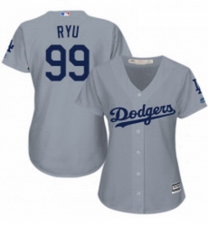 Womens Majestic Los Angeles Dodgers 99 Hyun Jin Ryu Replica Grey Road Cool Base MLB Jersey