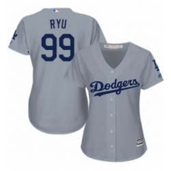 Womens Majestic Los Angeles Dodgers 99 Hyun Jin Ryu Replica Grey Road Cool Base MLB Jersey